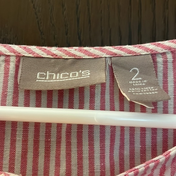 Chico’s linen& cotton 3/4 sleeved pink & white striped blouse. Size Chico 2 - Picture 2 of 7